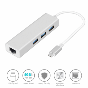 Adapter Type C na 3 USB 3.0 + RJ45 Gb JWD-T5 srebrni