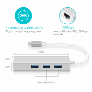 Adapter Type C na 3 USB 3.0 + RJ45 Gb JWD-T5 srebrni