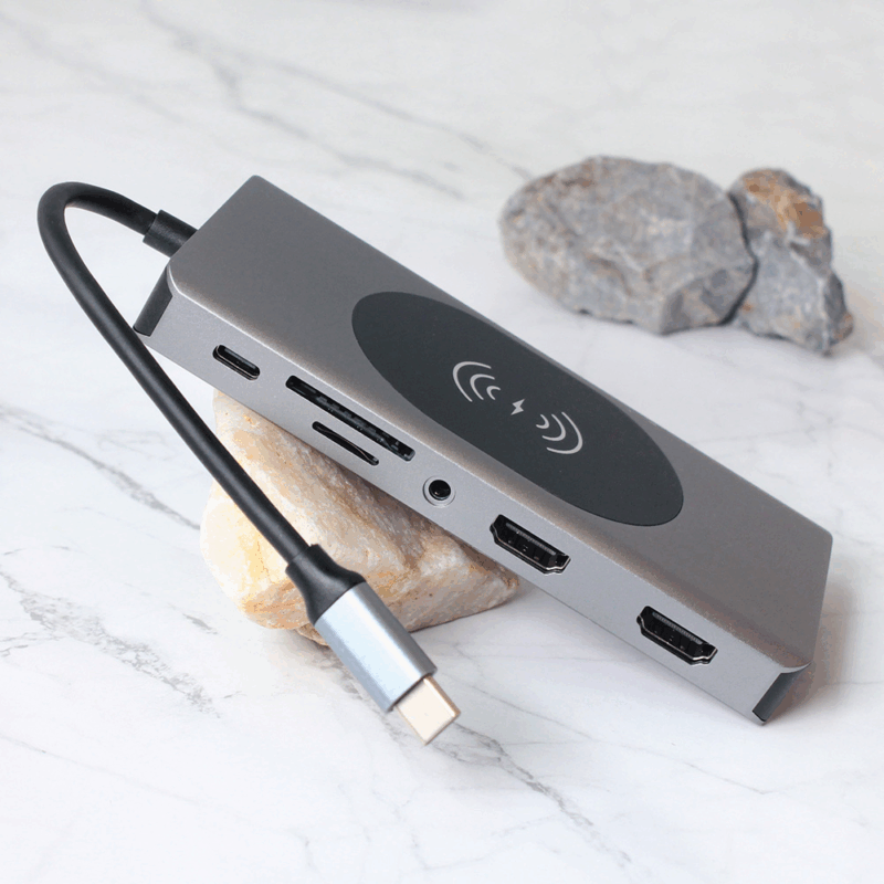 Adapter Type C na LAN Gb, Wireless PC, SD card, TF, Type C, 3xUSB 3.0, 2xUSB 2.0, Audio, 2xHDMI i VGA 14 u 1 20cm kabl