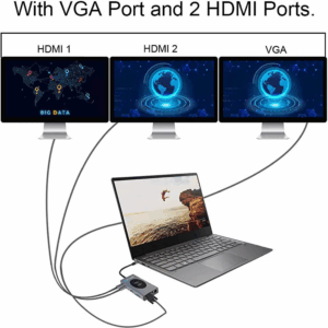 Adapter Type C na LAN Gb, Wireless PC, SD card, TF, Type C, 3xUSB 3.0, 2xUSB 2.0, Audio, 2xHDMI i VGA 14 u 1 20cm kabl
