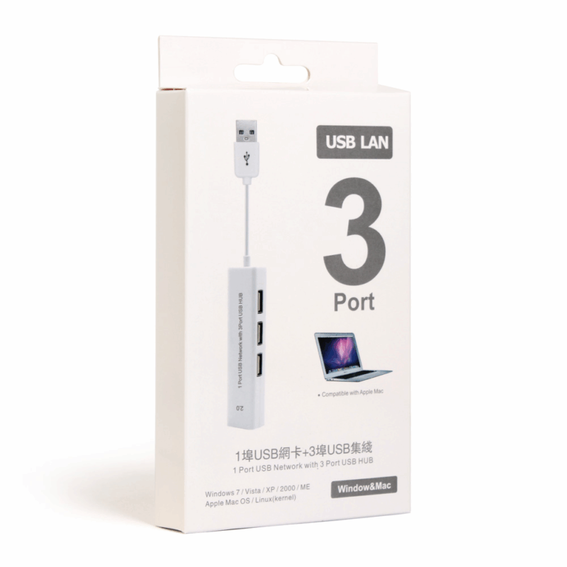 Adapter USB 2.0 na RJ45 i USB HUB 3 porta 2u1 JWD-U25