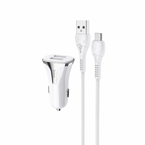 Auto punjac HOCO Z31 QC3.0 2xUSB sa micro USB kablom beli