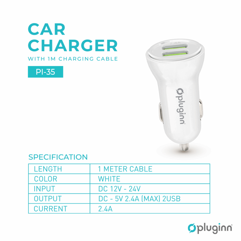 Auto punjac Pluginn PI-35 2xUSB, 2.4A beli