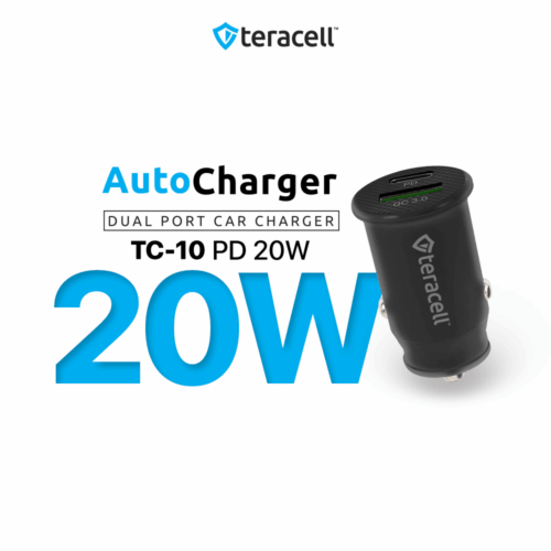 Auto punjac Teracell Evolution TC-10 PD 20W, USB QC3.0 15W sa Type C kablom crni