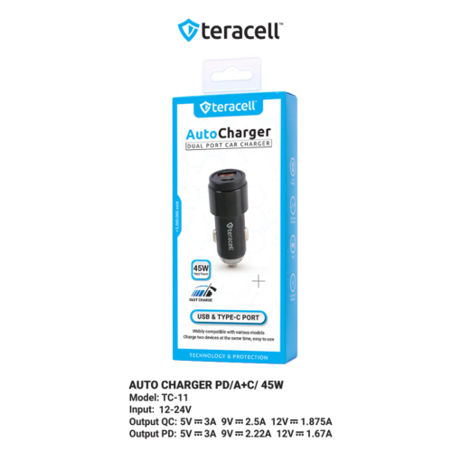 Auto punjac Teracell Evolution TC-11 PD 22.5W + USB QC3.0 20W, 45W (total) crni - Image 3