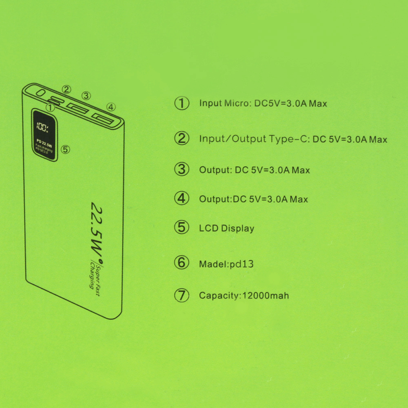 Back up baterija Oxpower P13 PD fast 12000 mAh crna