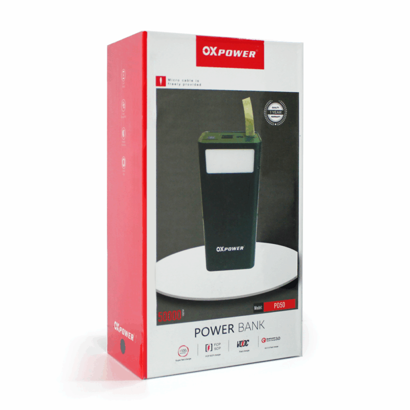 Back up baterija Oxpower PD50 PD QC 22.5W 50000 mAh crna