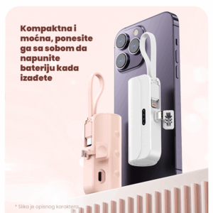 Back up baterija privezak 5000mAh Type C roze