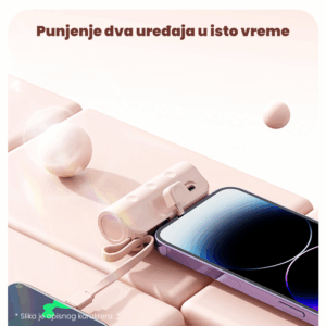 Back up baterija privezak 5000mAh Type C roze