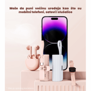 Back up baterija privezak 5000mAh Type C roze