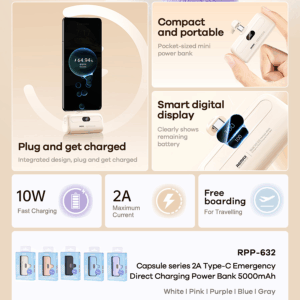 Power bank prenosiva baterija REMAX Capsule series RPP-632 2A Type C 5000mAh bela