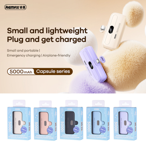 Power bank prenosiva baterija REMAX Capsule series RPP-632 2A Type C 5000mAh roze - Image 3