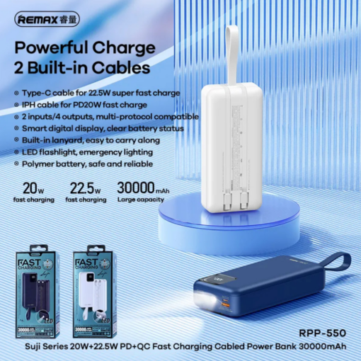 Power bank prenosiva baterija REMAX Suji Series RPP-550 20W+22.5W PD+QC 30000mAh beli - Image 2