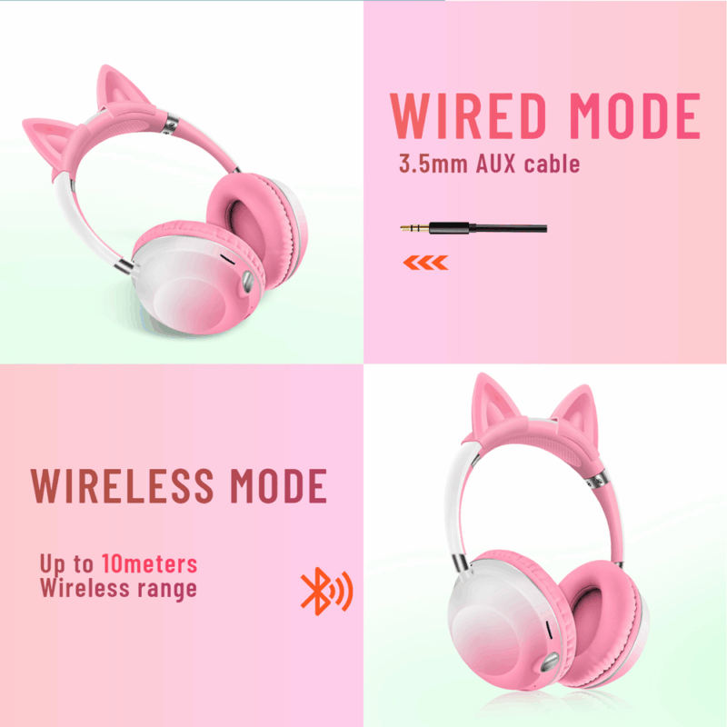 Bluetooth slusalice Cat Ear crne