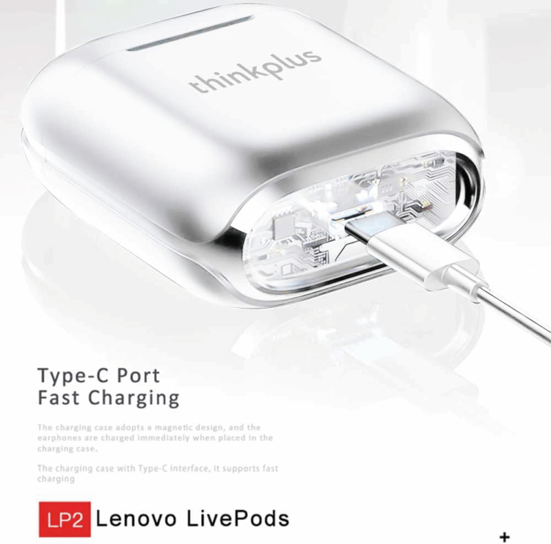 Bluetooth slusalice Lenovo LP2 Airpods bele