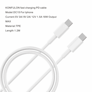 Data kabl KONFULON DC15 PD 18W Type C na Type C beli 1m
