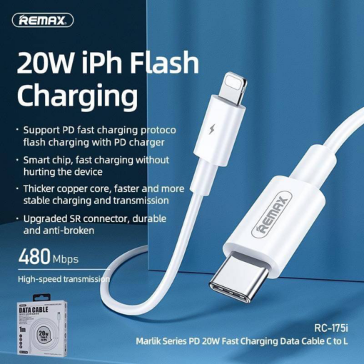 Data kabl REMAX RC-175i PD 20W iPhone Type C na iPhone lightning beli 1m - Image 3