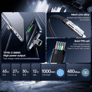 Data kabl REMAX RC-C189 PD 65W, QC 3.0 USB Lightning 27W, 2u1 crni 1m