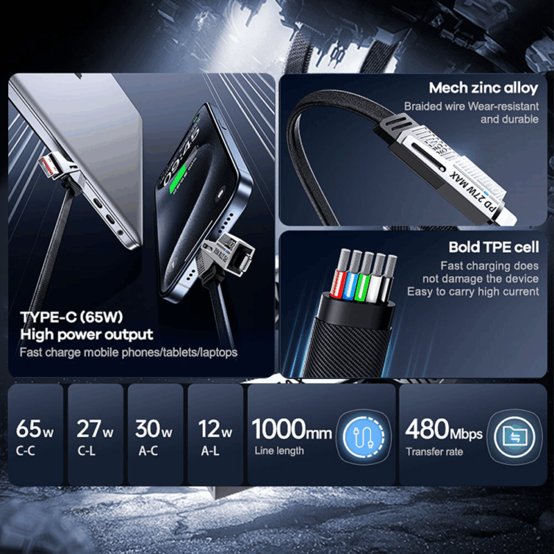Data kabl REMAX RC-C189 PD 65W, QC 3.0 USB Lightning 27W, 2u1 crni 1m