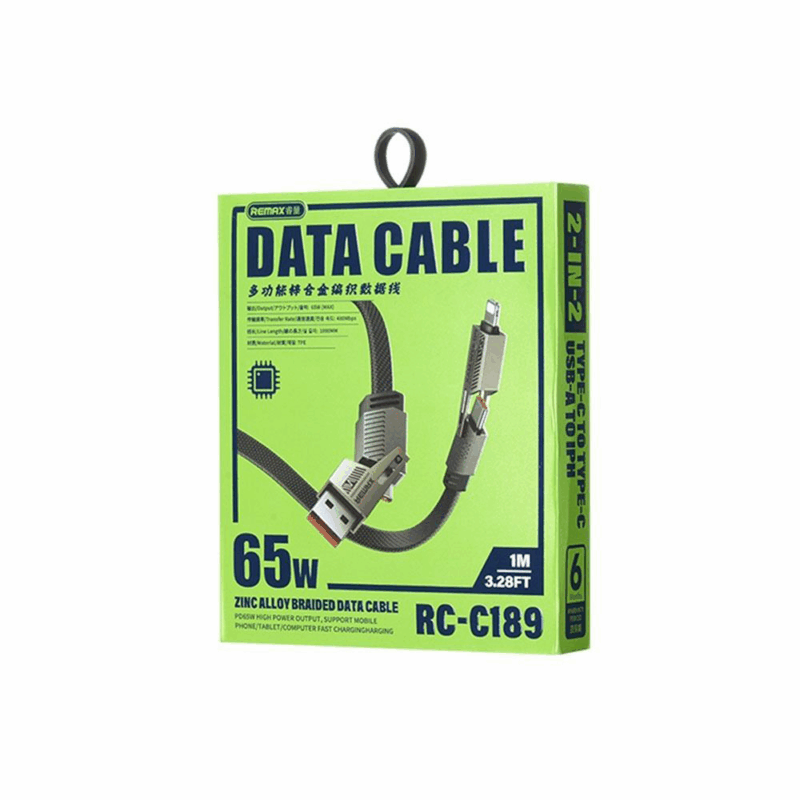 Data kabl REMAX RC-C189 PD 65W, QC 3.0 USB Lightning 27W, 2u1 crni 1m