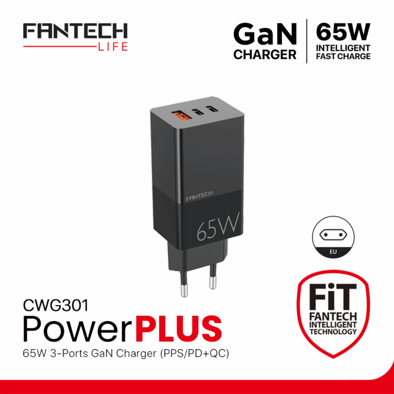 Kucni punjac Fantech CWG301 2xPD + QC 65W crni