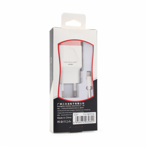 Kucni punjac KONFULON C31+S05 2xUSB 5V 2.1A sa iPhone lightning kablom beli - Image 2