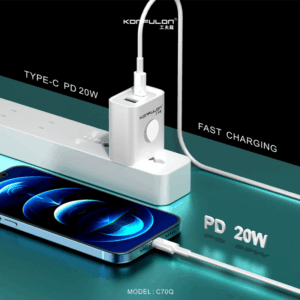 Kucni punjac KONFULON C70Q, Fast Charge, QC3.0 22.5W, PD 20W beli