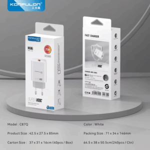 Kucni punjac KONFULON C87Q, 3A, 25W, sa Type C kablom beli