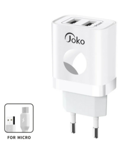 Kucni punjac KONFULON JK72, 2xUSB, 2.4A,12W, sa micro USB kablom beli