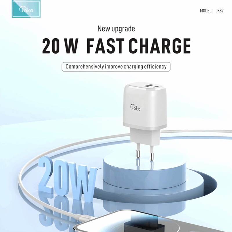Kucni punjac KONFULON JK82 + PX14 PD 20W, QC 18W, sa kablom USB na Lightning beli