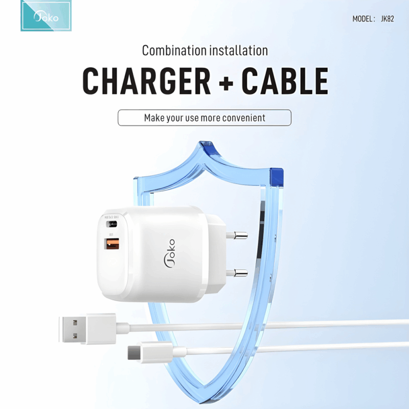 Kucni punjac KONFULON JK82 + PX15 PD 20W, QC 18W, sa kablom USB na Type C beli