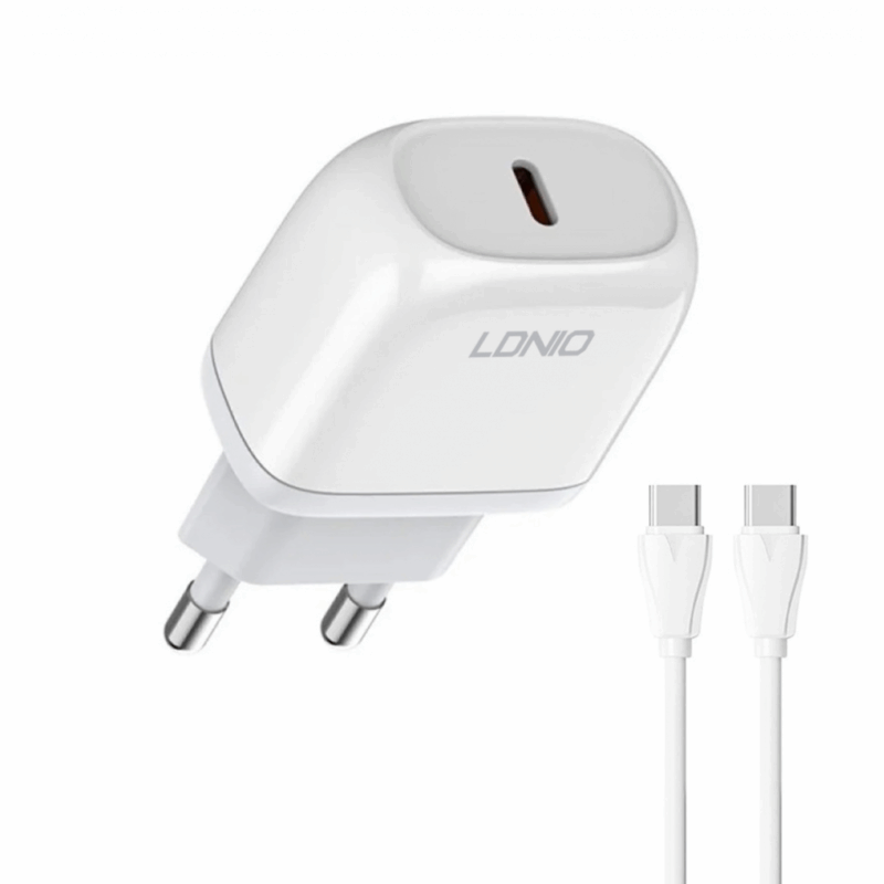 Kucni punjac LDNIO A1209C PD, 20W sa Type C na Type C kablom beli