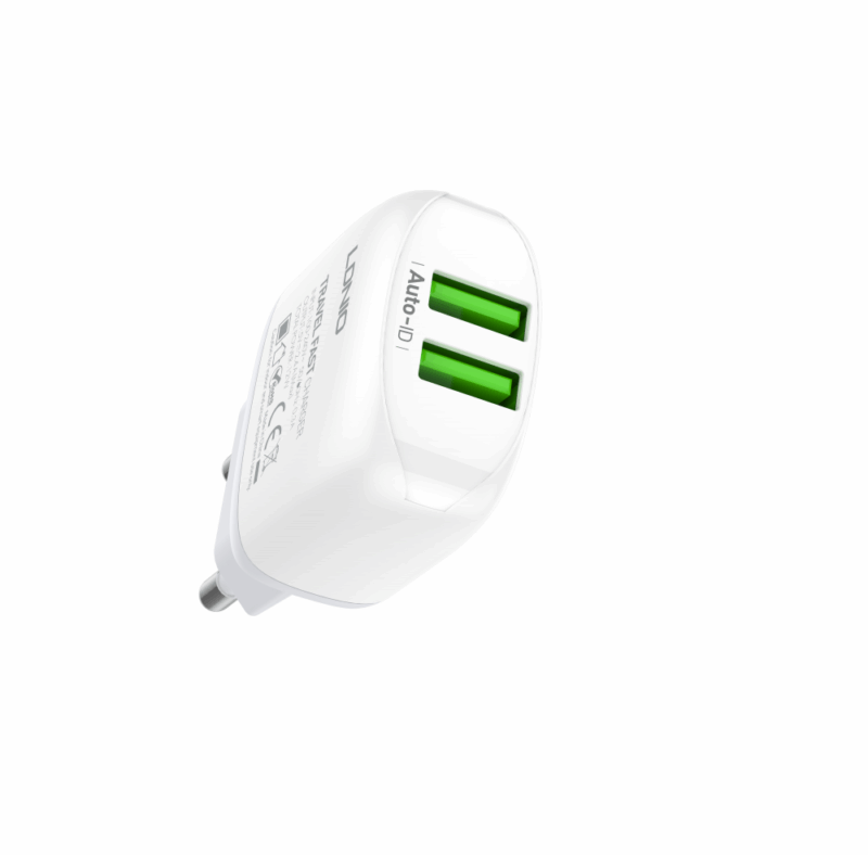 Kucni punjac LDNIO A2219 2xUSB 5V 2.4A 12W sa iPhone lightning kablom beli