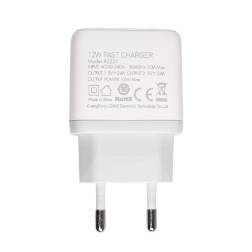 Kucni punjac LDNIO A2221 2xUSB, 12W sa Type C kablom beli
