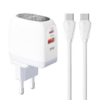 Kucni punjac LDNIO A2522C QC3.0, PD, PPS, LED Display, 30W sa Type C na Type C kablom beli