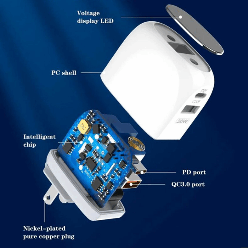 Kucni punjac LDNIO A2522C QC3.0, PD, PPS, LED Display, 30W sa Type C na Type C kablom beli