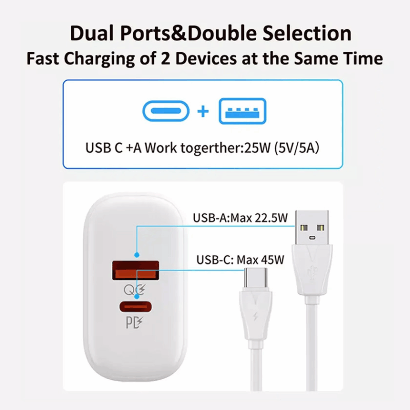 Kucni punjac LDNIO A2526C PD, QC4+, QC3.0, PPS 45W USB na Lightning