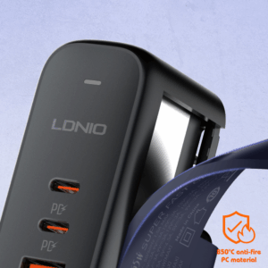 Kucni punjac sa adapterima LDNIO Q366 GaN QC3.0, 2xPD3.0 PPS 65W sa Type C na Type C kablom crni