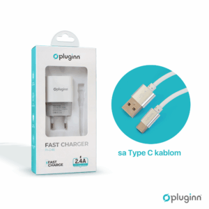 Kucni punjac Pluginn PI-D48, 5V, 2.4A, 12W sa Type C kablom beli CE