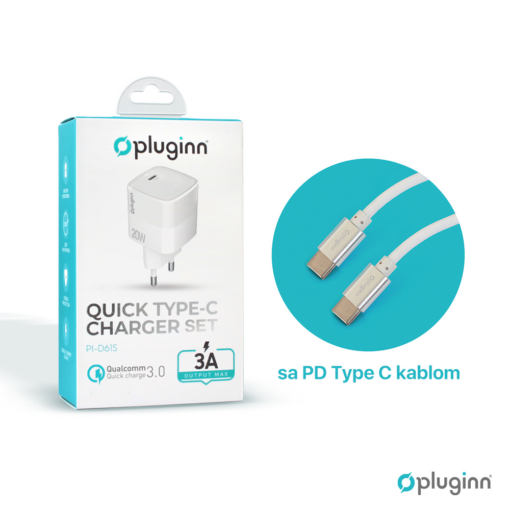 Kucni punjac Pluginn PI-D61S, PD3.0, PPS, 20W sa PD Type C kablom beli CE - Image 3