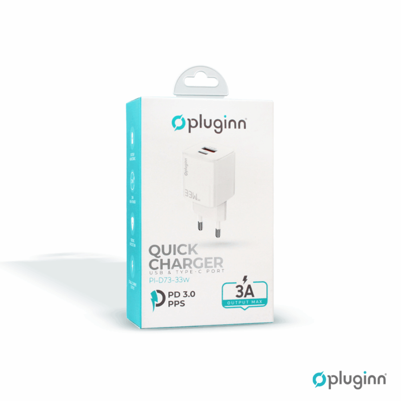 Kucni punjac Pluginn PI-D73-33w, GaN, QC3.0 PD3.0, PPS, USB-PD 20W+33W, 53W (total) beli CE