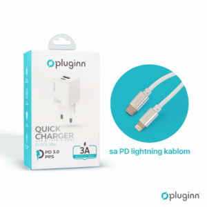 Kucni punjac Pluginn PI-D73-33w, GaN, QC3.0 PD3.0, PPS, USB-PD 20W+33W, 53W (total) sa PD iPhone lightning kablom beli CE