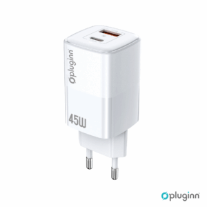 Kucni punjac Pluginn PI-D74-45w, GaN, QC3.0, PD3.0, PPS, USB 19W, PD 45W sa PD iPhone lightning kablom beli CE