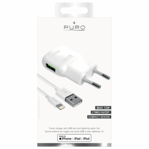 Kucni punjac Puro Fast Charger sa iPhone lightning kablom beli