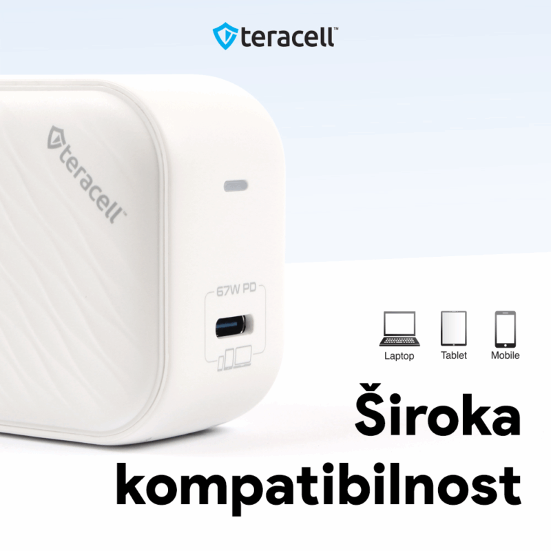 Kucni punjac Teracell Evolution TC-17GP, GaN, PPS, PD 3.0, 65W beli CE