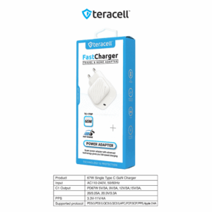 Kucni punjac Teracell Evolution TC-17GP, GaN, PPS, PD 3.0, 65W beli CE