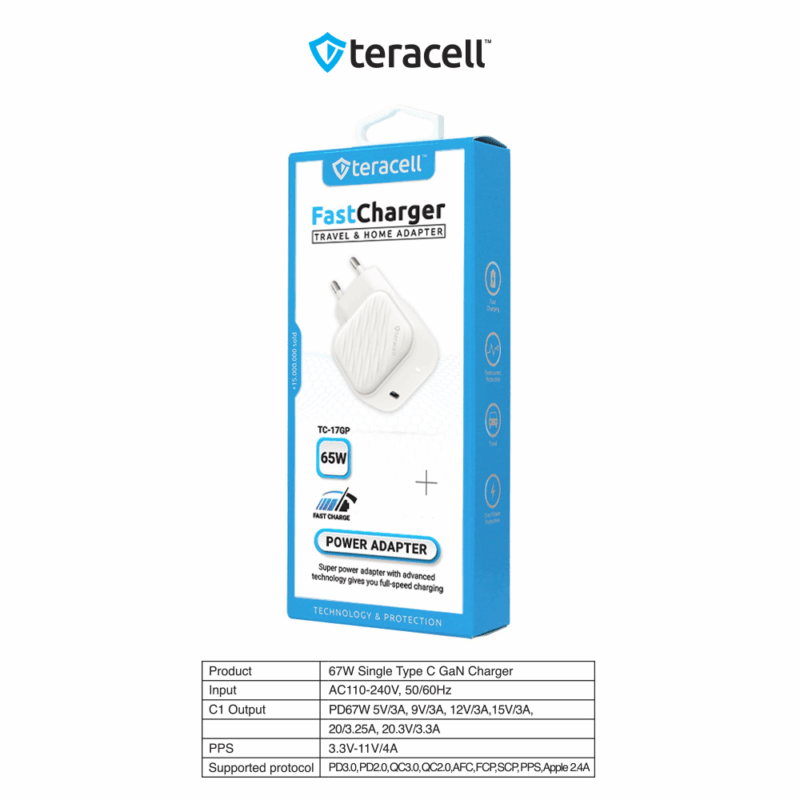Kucni punjac Teracell Evolution TC-17GP, GaN, PPS, PD 3.0, 65W beli CE