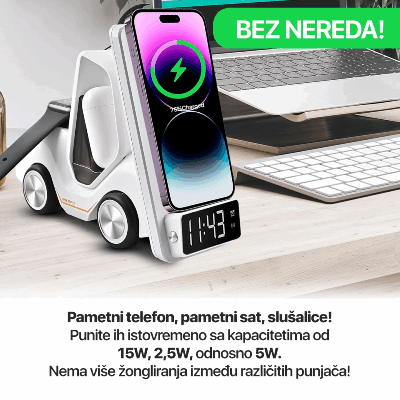 Kucni punjac Wireless 15W Viljuskar 5 u 1 sivi