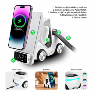 Kucni punjac Wireless 15W Viljuskar 5 u 1 sivi