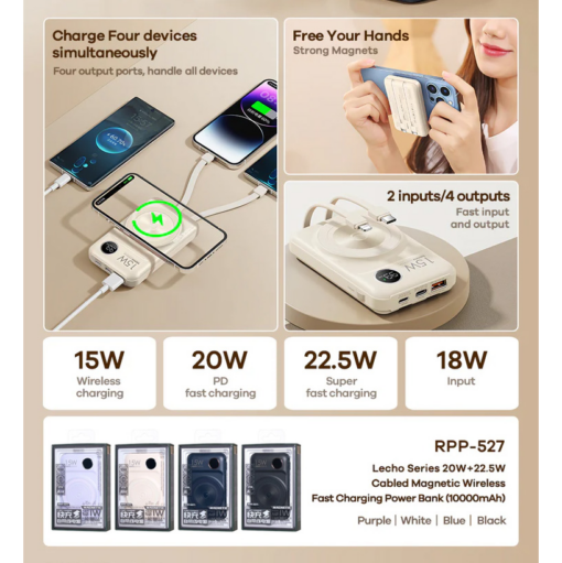 Power bank prenosiva baterija Magsafe REMAX Lecho Series RPP-527 PD 20W + QC 22.5W Fast Charging 10000mAh beli - Image 2